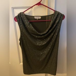 Calvin Klein Sequin Sleeveless Top Cowl neck